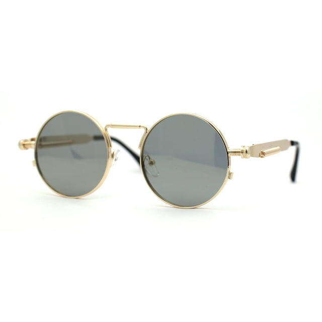 Lunettes de Soleil Steam Punk à Lentille Ronde Ronde, Monture Métallique, Style Rétro Victorien Printemps, Or Vert