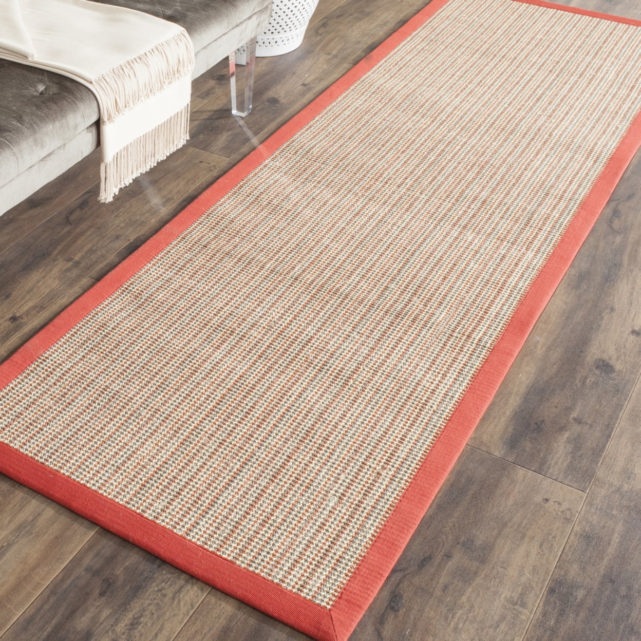 SAFAVIEH Natural Fiber Aspen Striped Sisal Runner Rug, Rust, 2' x 8'