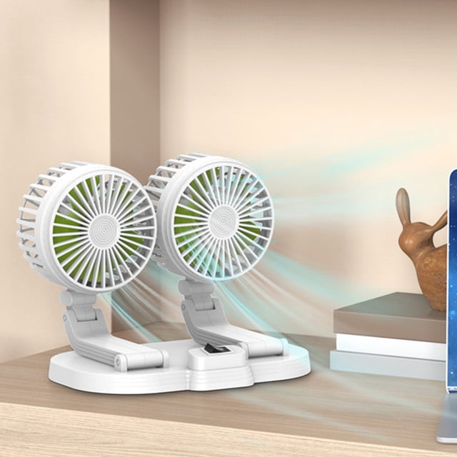 Car Cooling Fan, Dual Heads Quiet Car Fan Powerful ABS PP PC Adjustable Speed for RV White