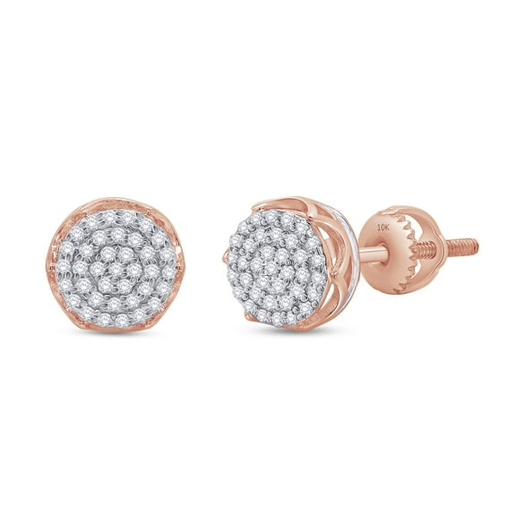 AFFY Cluster Diamond Stud Earrings for Men 0.40 Cttw Round Natural White Diamond Beaded Crown Ear Studs with Screw Backs in 10K Solid Rose Gold Jewelry Gift for Him