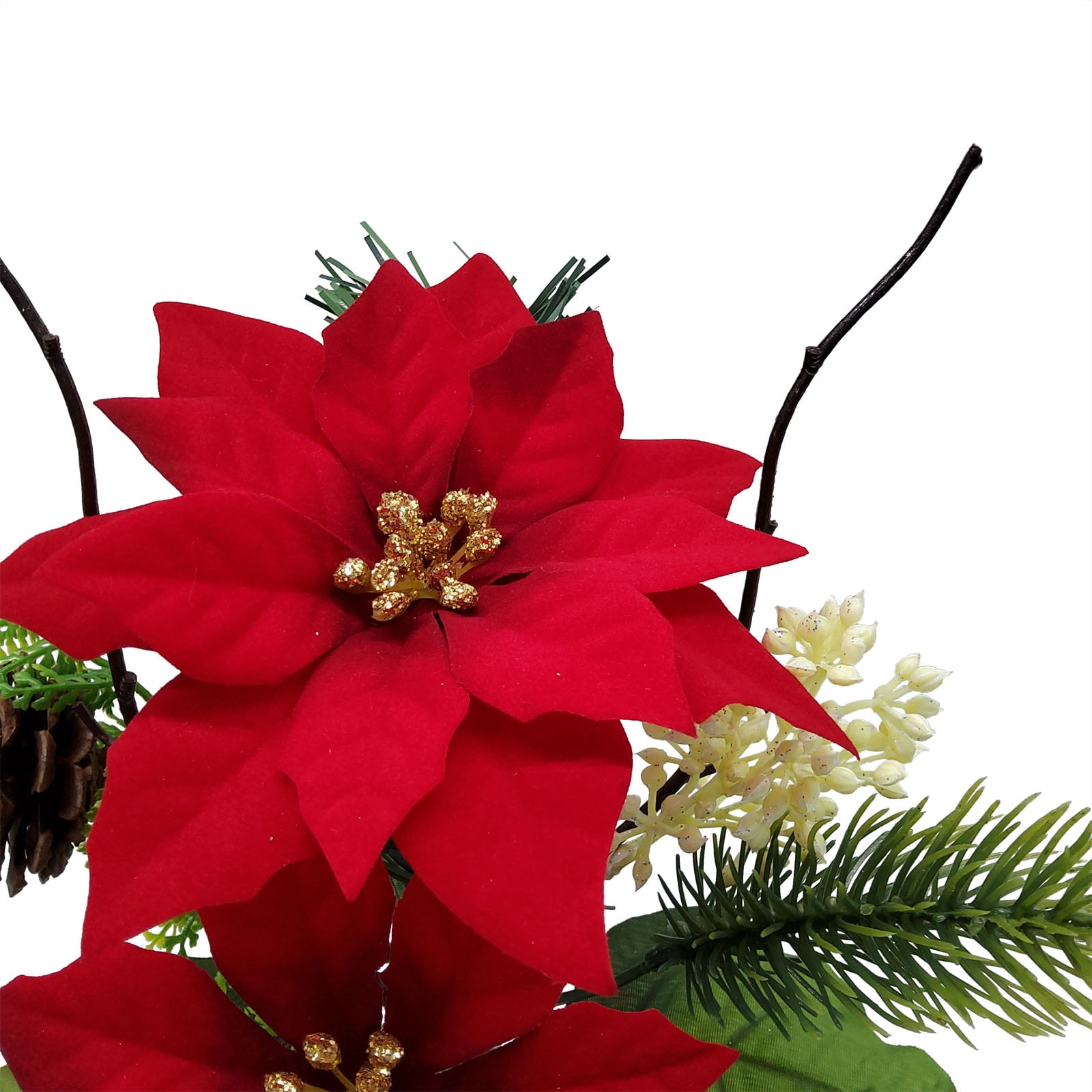 Mainstays 12.5in Indoor Artificial Floral Pick, Polyester Poinsettia, Red Color.