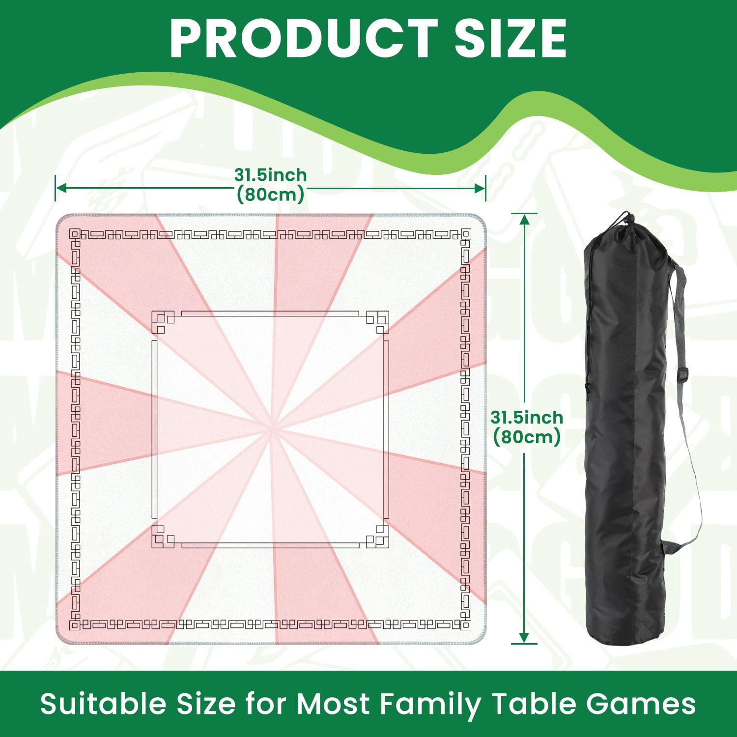 Mahjong Mat 31.5" x 31.5" Pink Geometric Triangular Segments Non-Slip Noise Reduction American Mahjong Tiles Table Cover for Dominoes Poker Card Board Games Gift