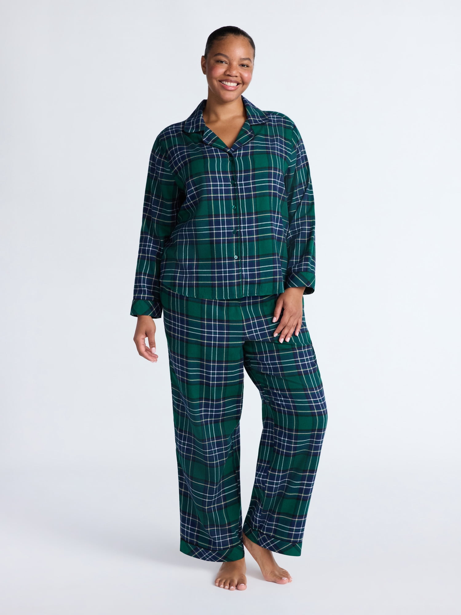 Joyspun Women's Long Sleeve Flannel Sleep Top and Pants Pajama Set, 2-Piece, Sizes XS-3X