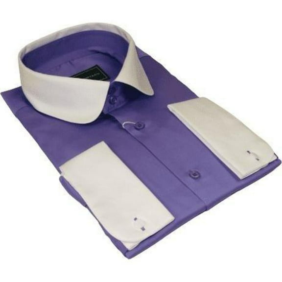 Men 100% Cotton Shirt CIERO MONTERO Turkey #STN 240 Purple/White Collar Slim Fit