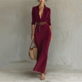 thumbnail image 3 of CharmCyan Long Sleeve Maxi Dress with Button Down Front and Belted Waist Lapel Collar Classic Solid Shirt Dress for Women Wine L, 3 of 4