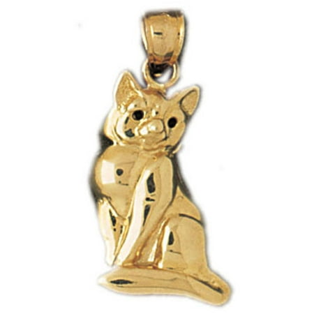 14K Yellow Gold Cat Pendant - 27 mm