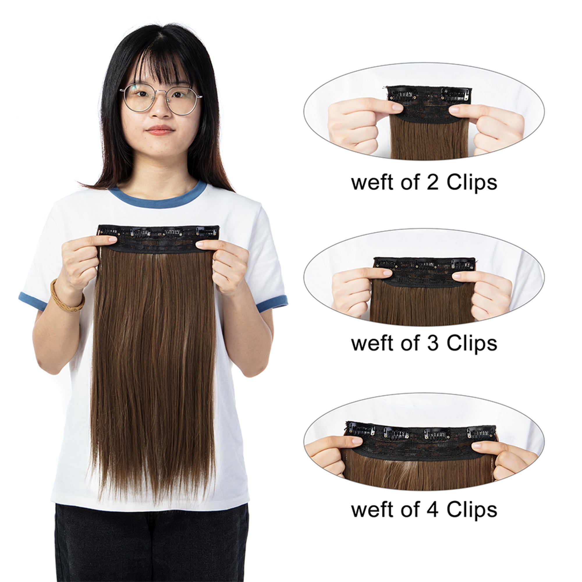 LELINTA 18/24 Clip In Hair Extensions 4 PCS Long Straight Curly Wavy Hair  Extension Hairpieces for Women Girls Hair Extension Ponytail Full Head
