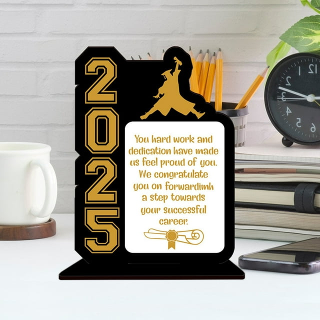 Class of 2025 Graduation Centerpiece - Rustic Wooden Table Decor for Graduation Parties - Black & Gold Congrats Grad Table Topper for High School & College