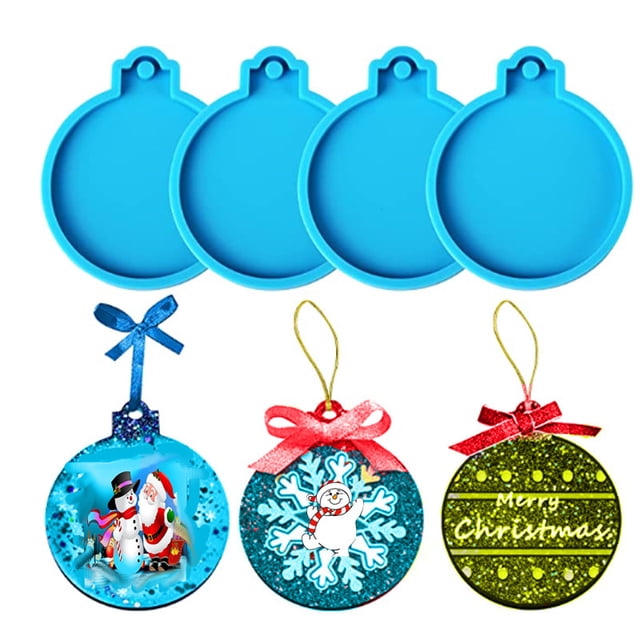 Piezas Moldes de Resina Navideña, Moldes de Adornos Navideños, Moldes Redondos de Silicona para Foto, Llavero, Resina Epoxi, Bricolaje, Decoraciones Navideñas