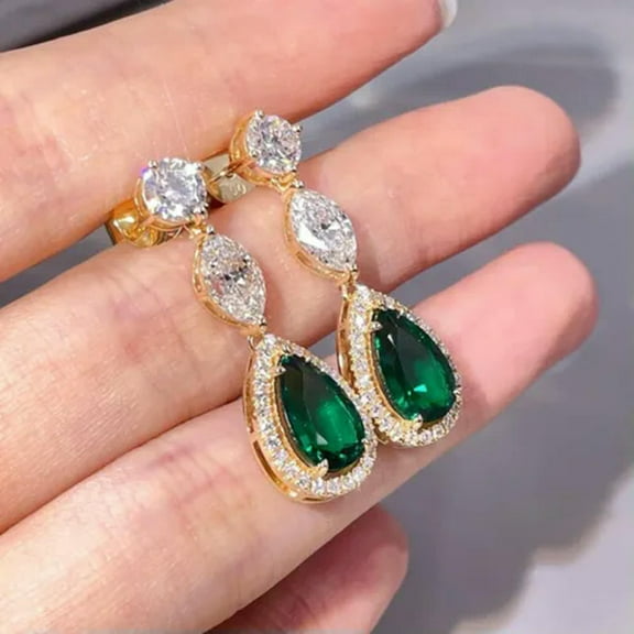 EOEMY Luxury Cubic Zircon Wedding 18K Yellow Gold Plated Drop Earrings Jewelry A Pair