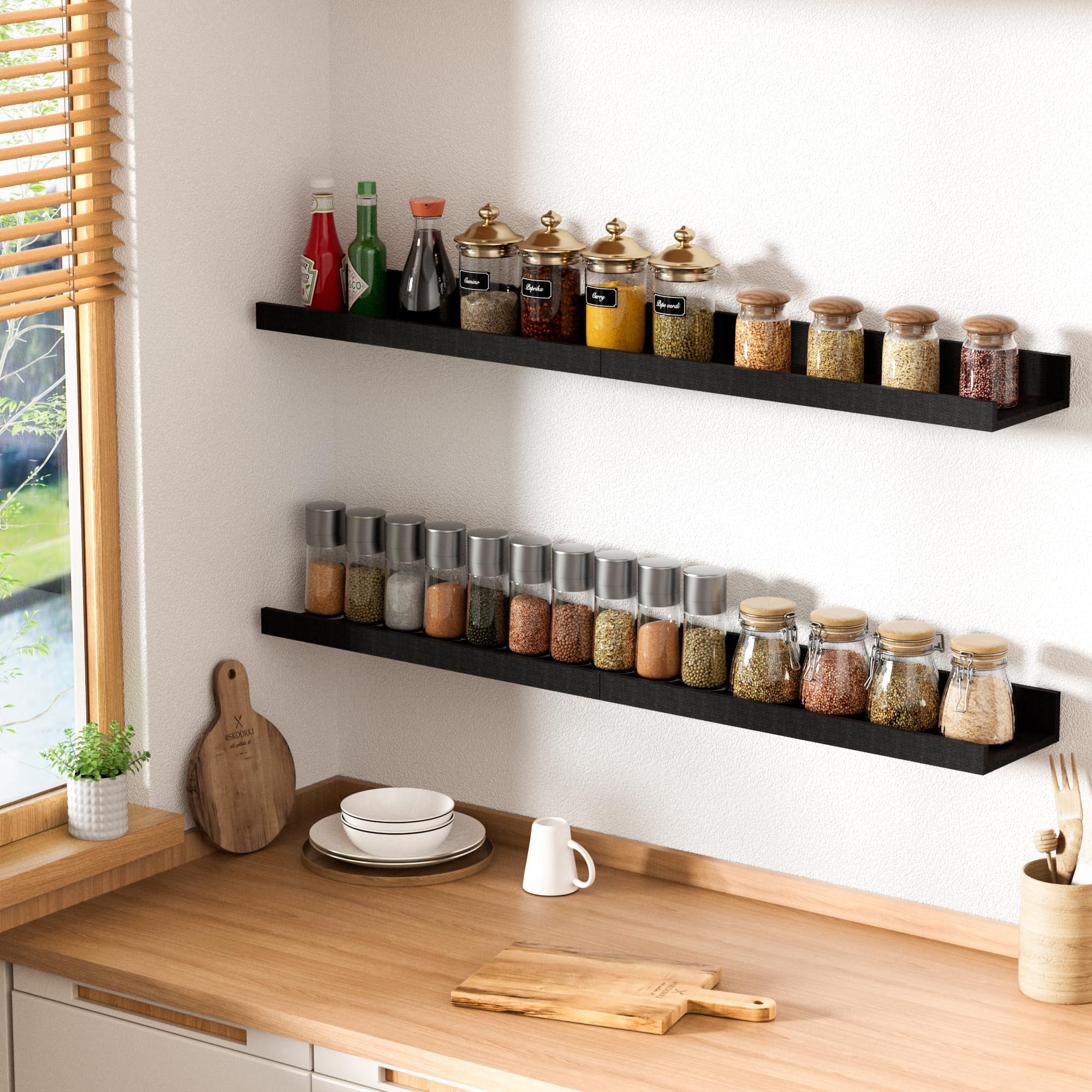 Floating Shelves for Wall, Wall Shelves for Decor Storage Set of 6, Wall Mounted Wood Shelf for Bedroom, Living Room, Bathroom, Kitchen, Picture Ledge Shelf