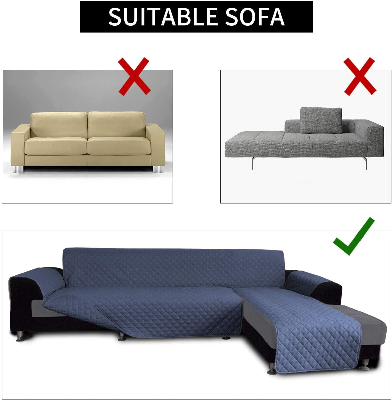 Wehilion Sofa Slipcover L Shape Sofa Cover Sectional Couch Cover Chaise Lounge Cover Reversible Sofa Cover Furniture Protector Cover for Pets Kids Children Dog Cat (Large, Light Blue/Light Blue)