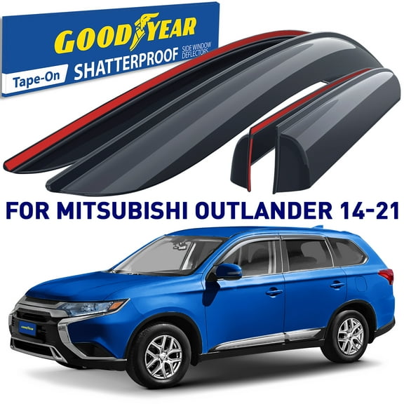 Goodyear shatterproof Side Window deflectors for Mitsubishi Outlander 2014-2021, Tape-on Rain Guards, Window Visors for Cars, Vent Deflector, Vent Visor, Car Accessories, 4 pcs - GY008863