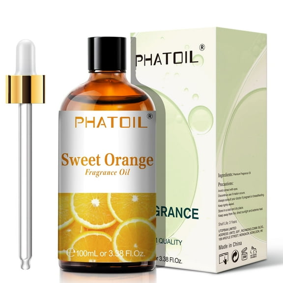 PHATOIL 100ML Sweet Orange Essential Oils for Aromatherapy Diffuser, Spa Massage, Yoga, Skin Care, DIY Candle and Soap Making - 3.38FL.OZ