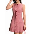 thumbnail image 2 of Women Summer Mini Plaid Tank Dress Sleeveless Round Neck Button Up Bodycon Cocktail Party Dress Red S, 2 of 9
