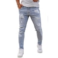 thumbnail image 3 of GINGTTO Men's Skinny Jeans Stretch Ripped Tapered Leg, Light Blue Ripped, 30W x 30L, 3 of 5