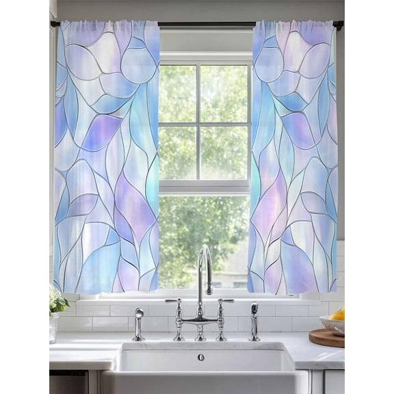 Stained Glass Sheer Curtains for Living Room Bedroom Blue Purple Floral Geometric Sheer Curtains 63 Inch Long 2 Panels Set Light Filtering Curtain Window Treatments Drapes for Dining Room