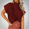thumbnail image 2 of Women's Mock Neck Knit Summer Tops Loose Fit Trendy Dolman Short Sleeve Cropped Sweater Shirts Blouse with Pocket, 2 of 6