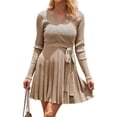 thumbnail image 4 of Vestido de mujer suéter de invierno de manga larga con cuello en V vestido de punto de cintura alta vestido corto elegante de línea A con cinturón extraíble, 4 of 6