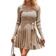 thumbnail image 4 of Vestido de mujer suéter de invierno de manga larga con cuello en V vestido de punto de cintura alta vestido corto elegante de línea A con cinturón extraíble, 4 of 6
