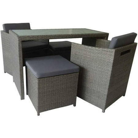 Aleko Rf04fo Indoor Outdoor Foggia Wicker 5 Piece Furniture Set Aleko Rf04fo Indoor Outdoor Foggia Wicker 5 Piece Furniture Set Tempered Gl Coffee Table Gray Color With Cushions