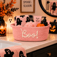 thumbnail image 2 of Halloween Woven Storage Basket, 12.2 Inch Pink Boo Storage Bin for Candy, Toys and Home Decor, 2 of 6