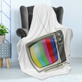 thumbnail image 4 of 1970s Soft Flannel Fleece Throw Blanket, Vintage Tv Design Vertical Colorful Lines and Antenna Television Retro Motif, Cozy Plush for Indoor and Outdoor Use, 60" x 80", Multicolor, by Ambesonne, 4 of 5