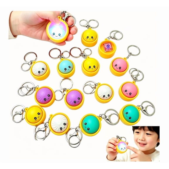 6 Pack - 24 Pack Glowing Dumpling Keychain, Mini Squishies Stress Relief Fidget Squeeze Toy, Light Up Dumpling Backpack Charms Gift Set for Adults Work