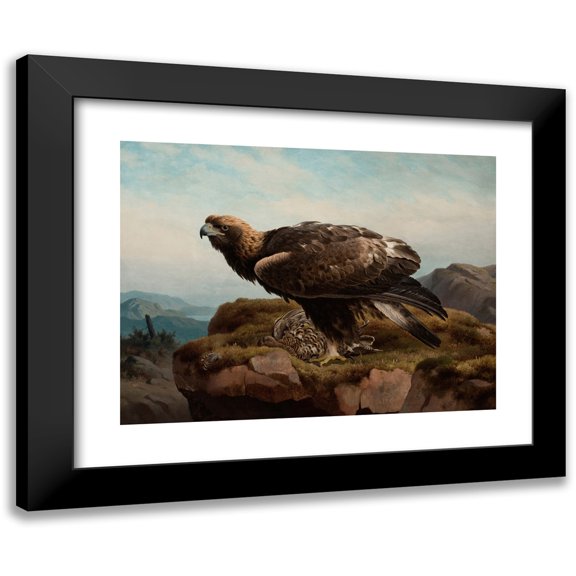 Ferdinand von Wright 14x12 Black Modern Framed Museum Art Print Titled - Golden Eagle at a Cliff's Edge (1880)