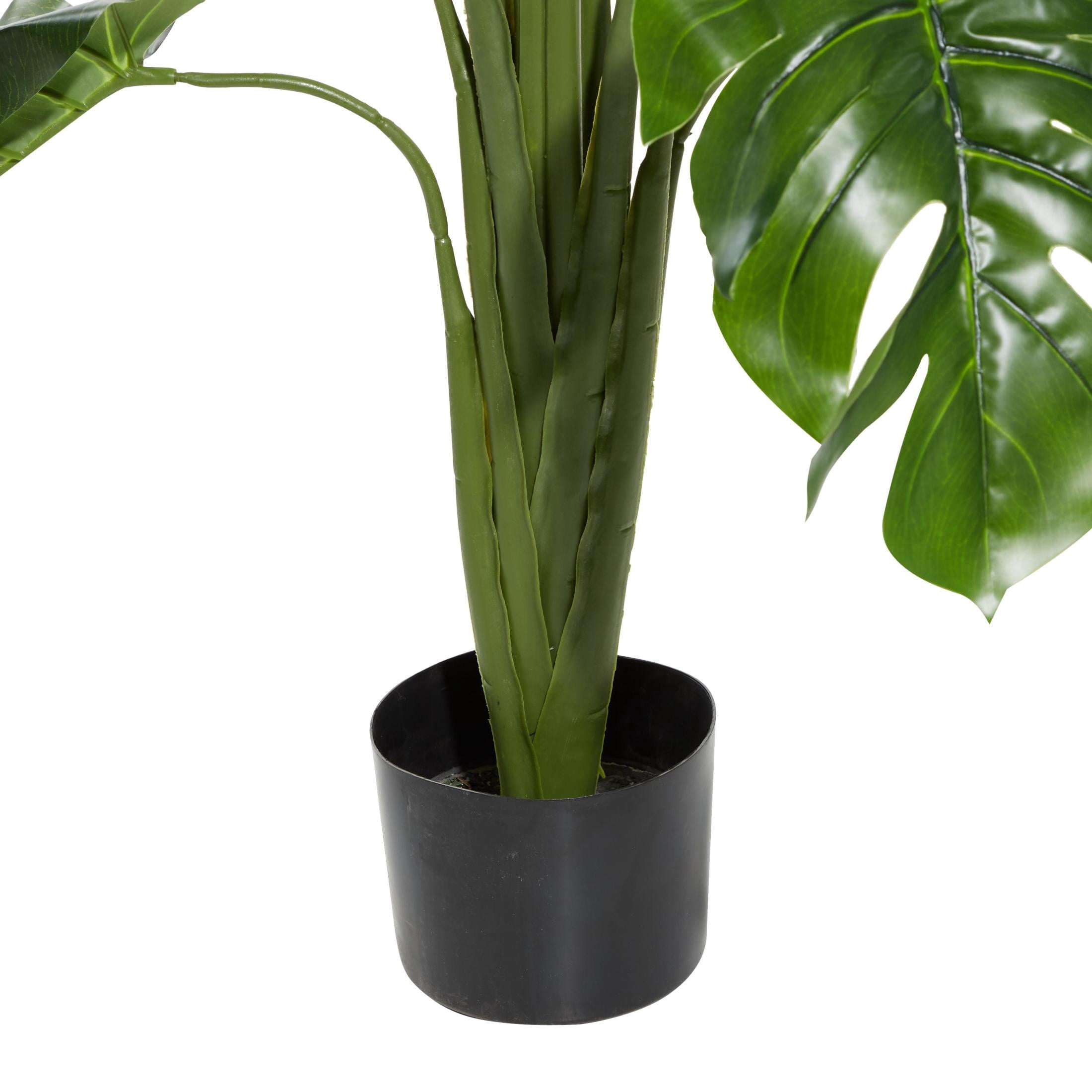 DecMode 48" Artificial Monstera Plant in Realistic Leaves and Black Plastic Pot