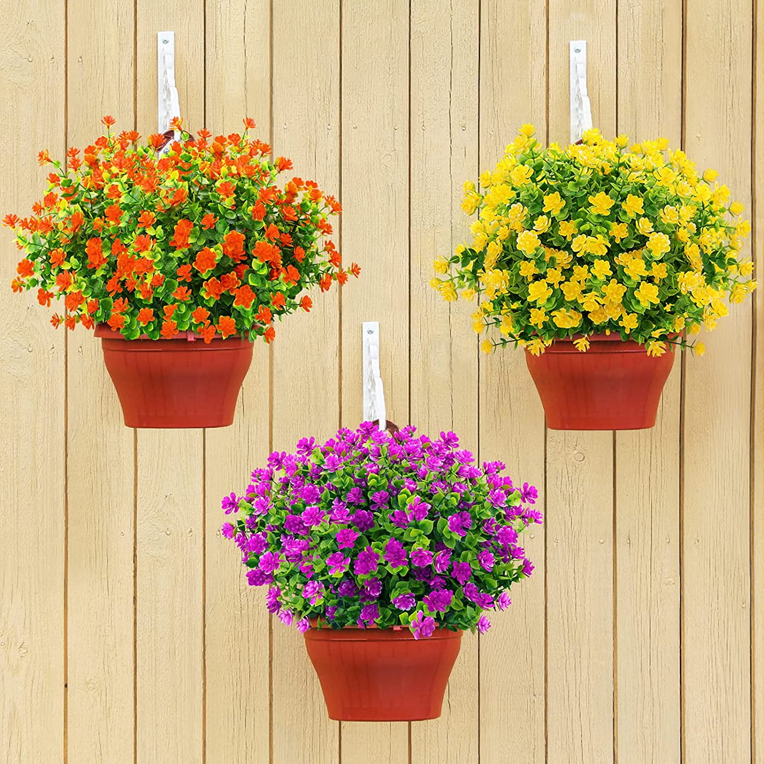 Artificial Flowers Outdoor Fake Flowers for Decoration UV Resistant No Fade Faux Plastic Plants Garden Porch Window Box Décor (6 Bundles, 2#Yellow)
