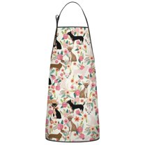 Chihuahua and Flower Florals Apron-Garden Aprons for Women with Pockets-Cotton Linen Waterproof Kitchen Cooking Gardening Aprons Adjustable for Kitchen,Cooking,BBQ and Salon 33x27 Inch