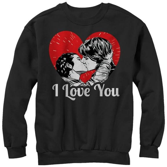 Men's Star Wars Han and Leia I Love You Heart Sweatshirt Black Medium