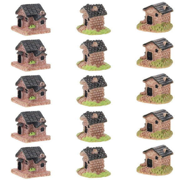 OUNONA Set of 15 Mini Resin Decorative House Ornaments in Light Brown - Small Model Houses for Home Decor