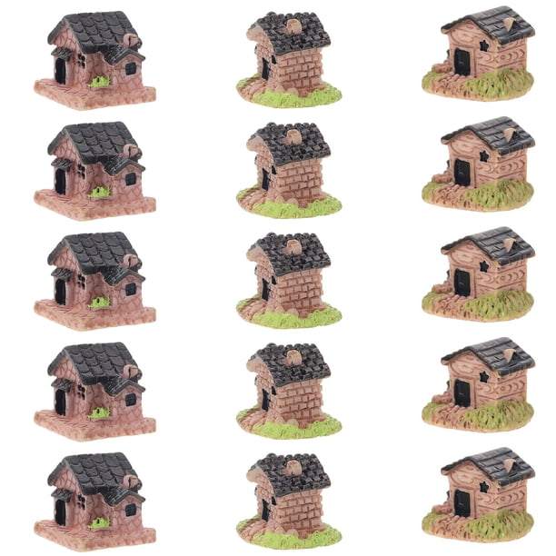 15 piezas de maquetas de casas de resina, decoración de micro paisajes, adornos en forma de mini casas.