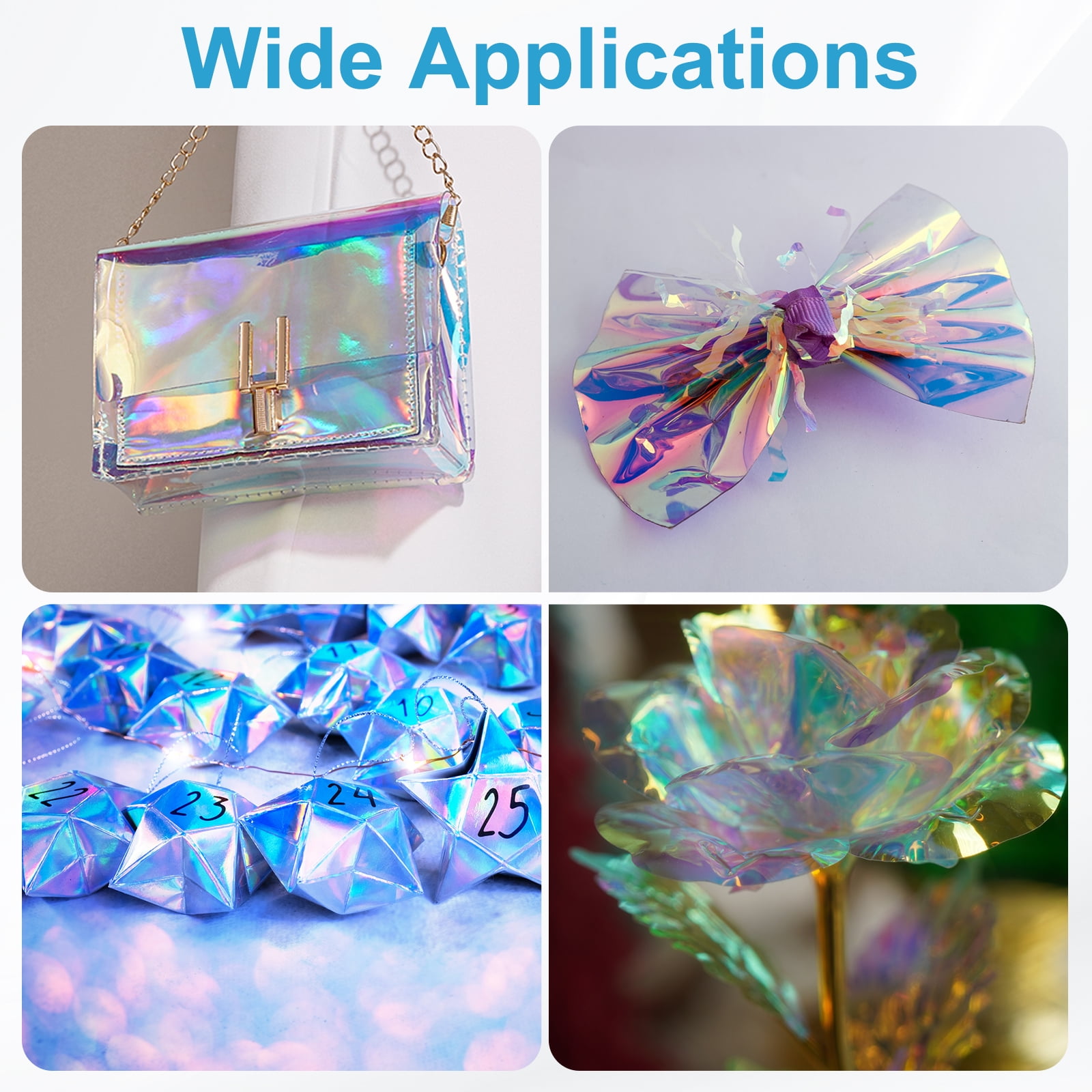 Uxcell Iridescent Window Film,24" x 39" Holographic Fabric Dichroic Film Roll,Laser Blue