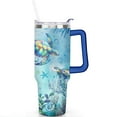 thumbnail image 2 of 40oz Cute Ocean Life Turtle Stainless Steel Flip Straw Tumbler Spill Proof Travel Cup Double Wall Vacuum Insulated Coffee Mug with Top Handle, 2 of 6
