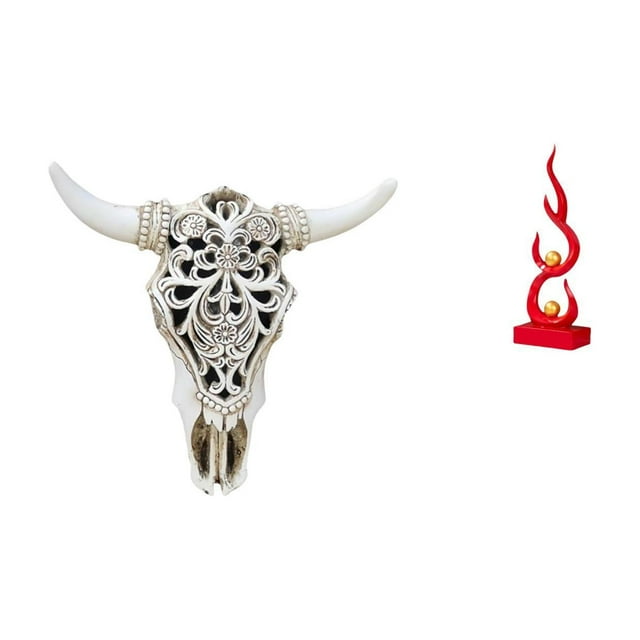 Escultura de pared de resina con forma de cabeza de toro, diseño abstracto de fuego, adorno de estatua, material de resina único, ideal para sala de e