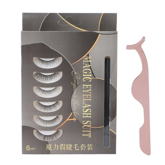 Kit de pestañas magnéticas y delineador de ojos - 6 pares de pestañas postizas con delineador líquido y pinzas