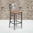 thumbnail image 2 of Flash Furniture HERCULES Series Silver Antique Finish with Clear Coat ''X'' Back Metal Restaurant Barstool - Natural Wood Seat, 2 of 7