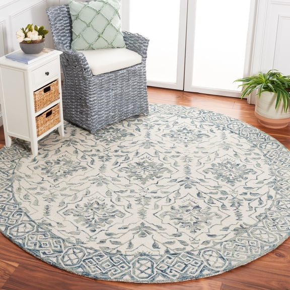 Safavieh Dip Dye Beranadette Floral Wool Area Rug, Blue/Ivory, 5' x 5' Round