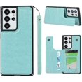 thumbnail image 1 of for Samsung Galaxy S21 Ultra 5G Case,[ Credit Card Holder & Slot Wallet Case ] Back Shell Leather Cover Shockproof Protective Case with Strap(6.8")-Green, 1 of 8