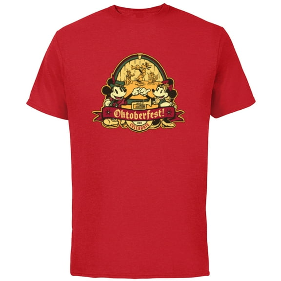 Disney Mickey and Minnie Mouse Celebrate Oktoberfest 2023 - Short Sleeve Cotton T-Shirt for Adults - Customized-Red