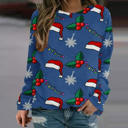 

jsaierl Oversized Sweatshirt for Women Christmas Printed Sweatshirt Round Neck Long Sleeve Workout Tops for Women Xmas Gifts Sweatshirts for Holiday