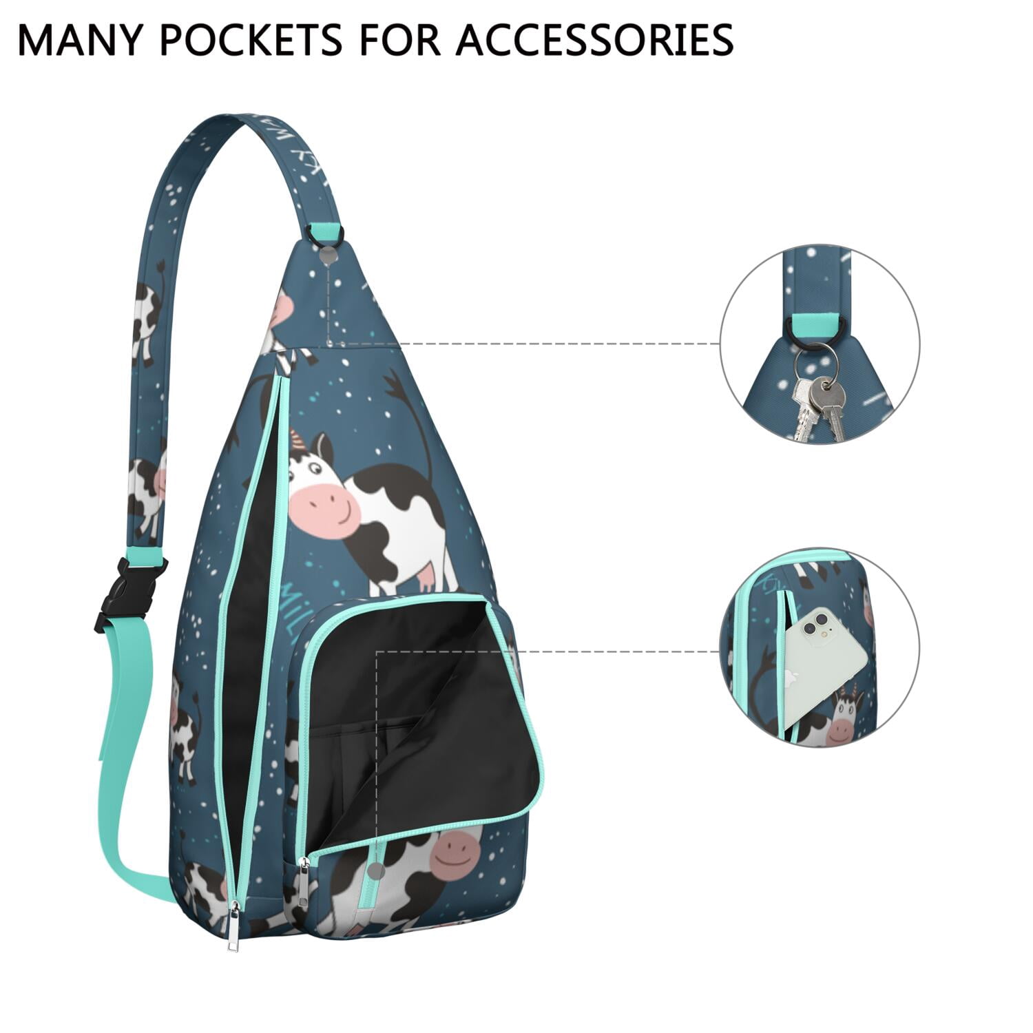 Highland Cow Print Canvas Sling Bag - Rustic Farmhouse Crossbody Backpack for Men & Women, Cute Cow Lovers Shoulder Daypack (Black & White Cow Pattern, Funny Farm Design, Unisex Casual Rucksack)