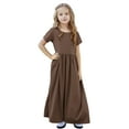 thumbnail image 5 of Mevxay Girls Pleated Maxi Dress Solid Color Short Sleeve 2025 Summer Long Dresses with Pockets for 6-15 Years Brown, 5 of 8