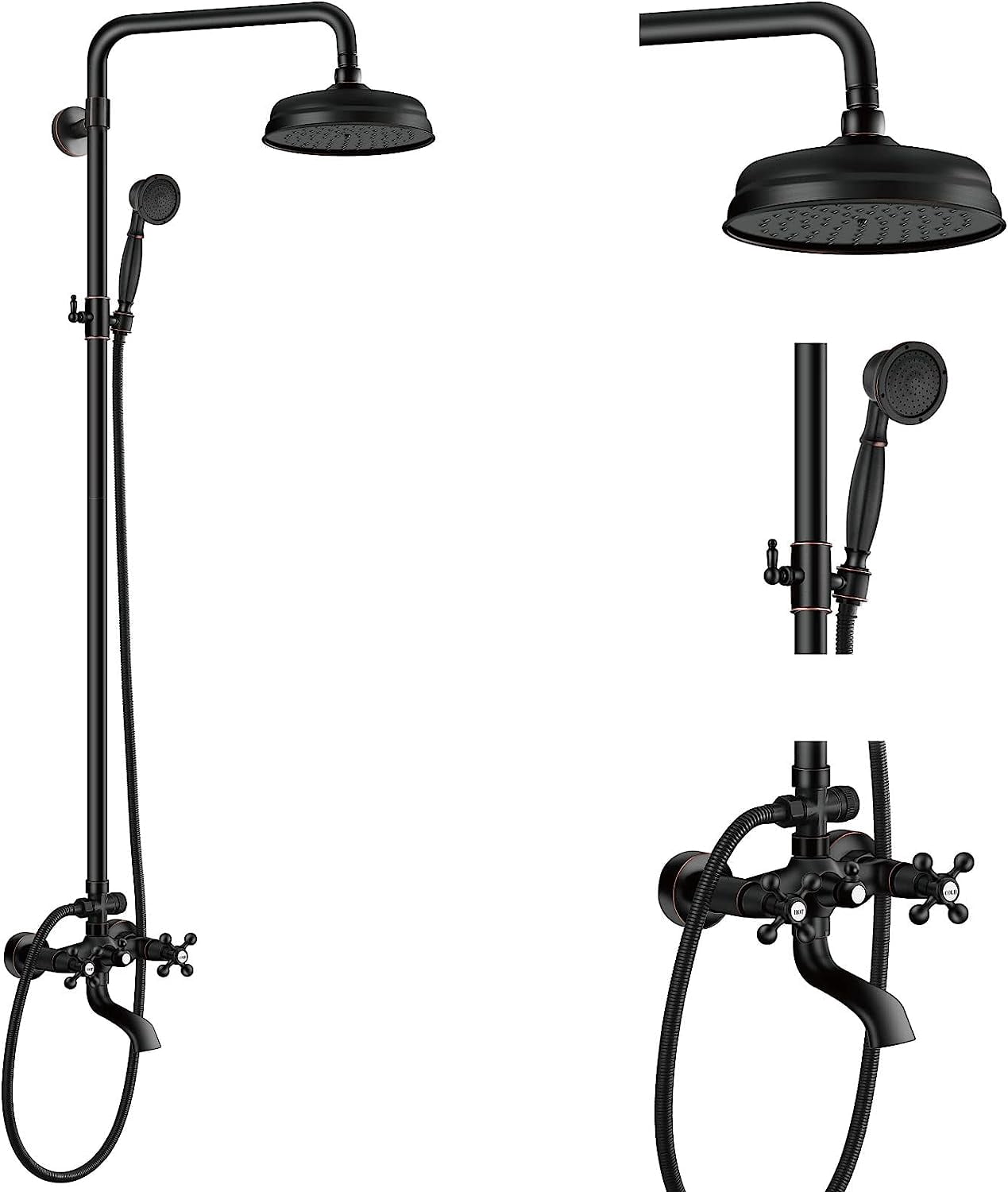 Shower Fixture Oil Rubbed Bronze Bathroom Shower Faucet Set Rainfall 8 Inch Shower Head Mixer Double Kn