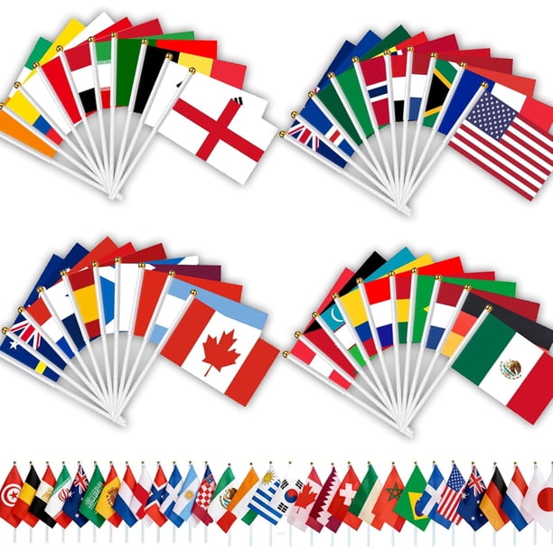 YanonmyfdWorld Cup Handheld Flags, 48 Countries International Stick Flags with Plastic White Pole for World Cup Decorations 2026- Double Sided Polyester Fabric Small Flag on Stick for Olympic Party