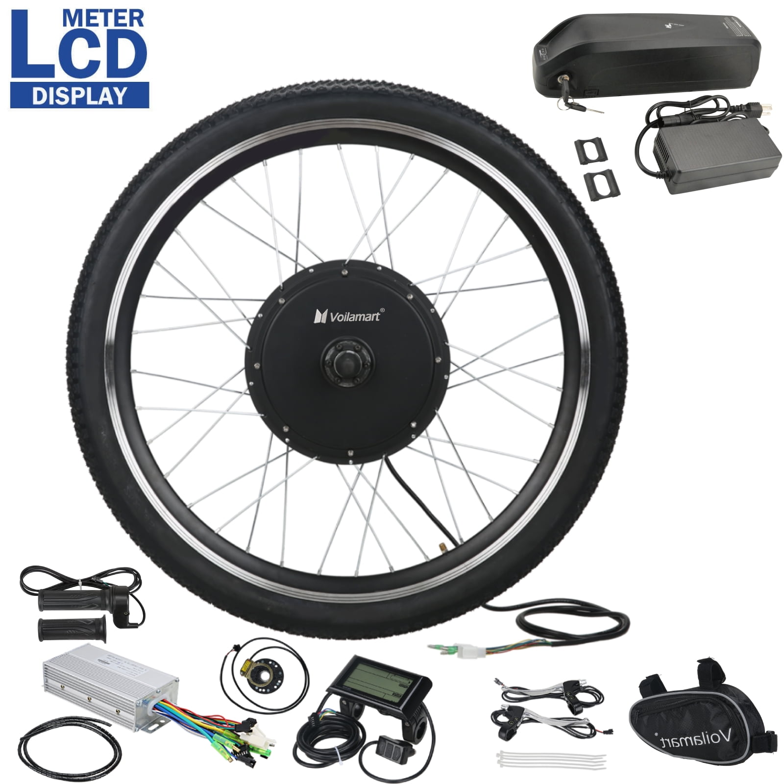 Voilamart 26 Inch 48V 1000W Ebike Conversion with 13Ah Battery Kit EBike Front Wheel with LCD