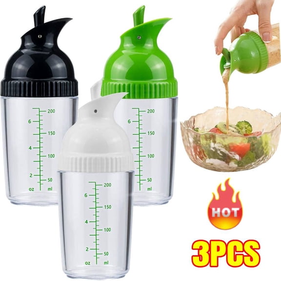 3 Pack Salad Dressing Shaker Container, Homemade Salad Dressing Bottle Mixer Measure,Dripless Pour, Soft Grip, BPA Free